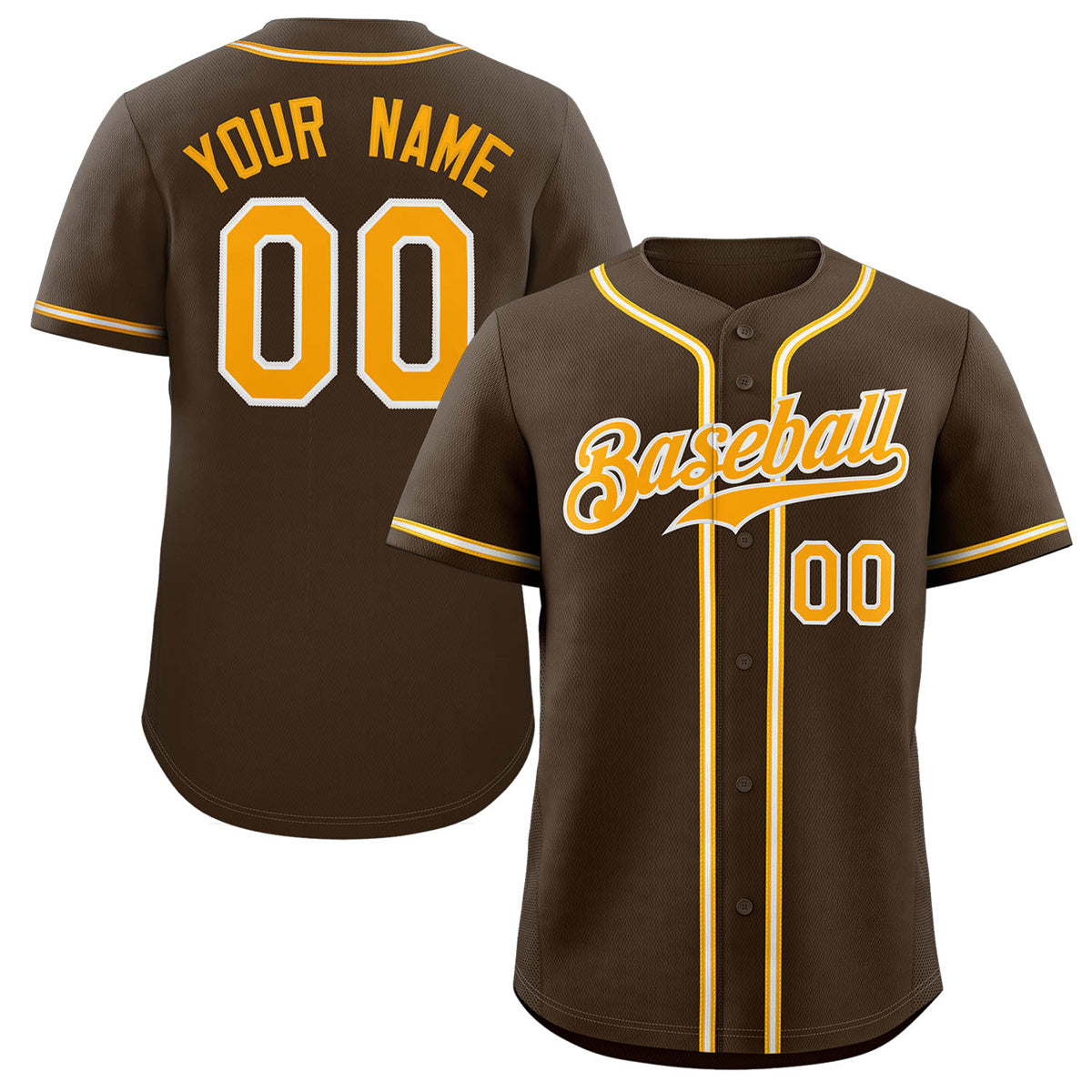 Custom Brown Yellow-Gray Classic Style Authentic Baseball Jersey