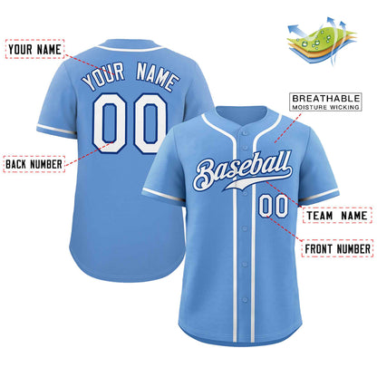 Custom Light Blue White-Royal Classic Style Authentic Baseball Jersey