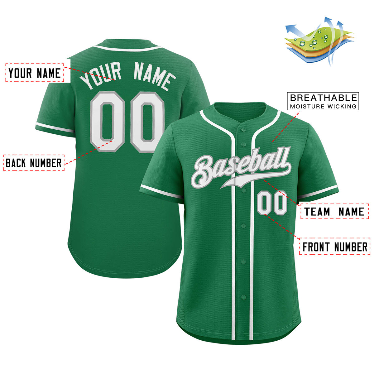 Custom Kelly Green White-Gray Classic Style Authentic Baseball Jersey