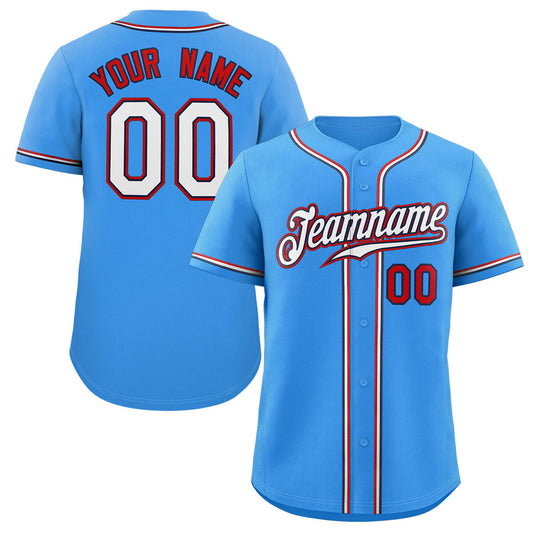 Custom Powder Blue White-Red Classic Style Authentic Baseball Jersey