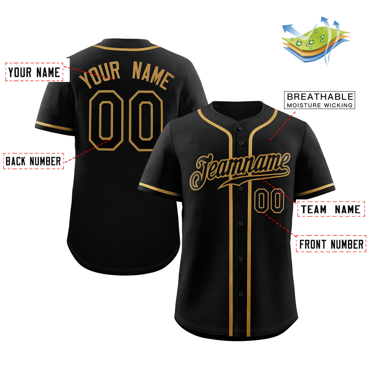 Custom Black Old Gold Classic Style Authentic Baseball Jersey