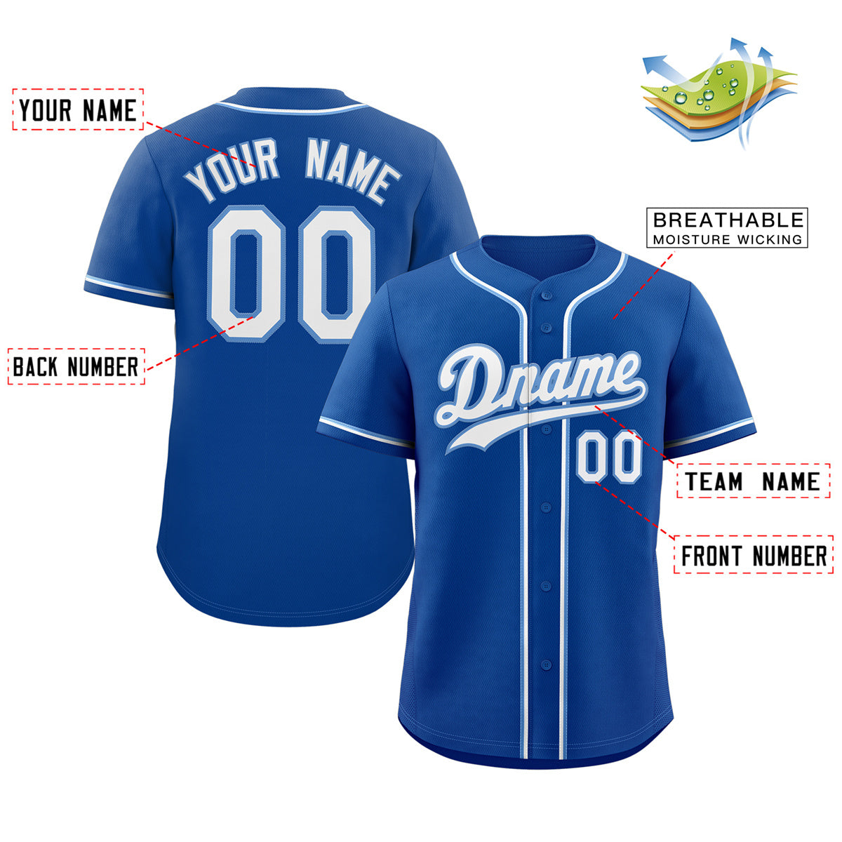 Custom Royal White-Light Blue Classic Style Authentic Baseball Jersey