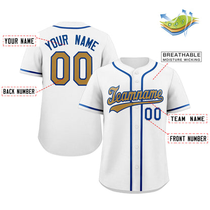 Custom White Old Gold-Royal Classic Style Authentic Baseball Jersey