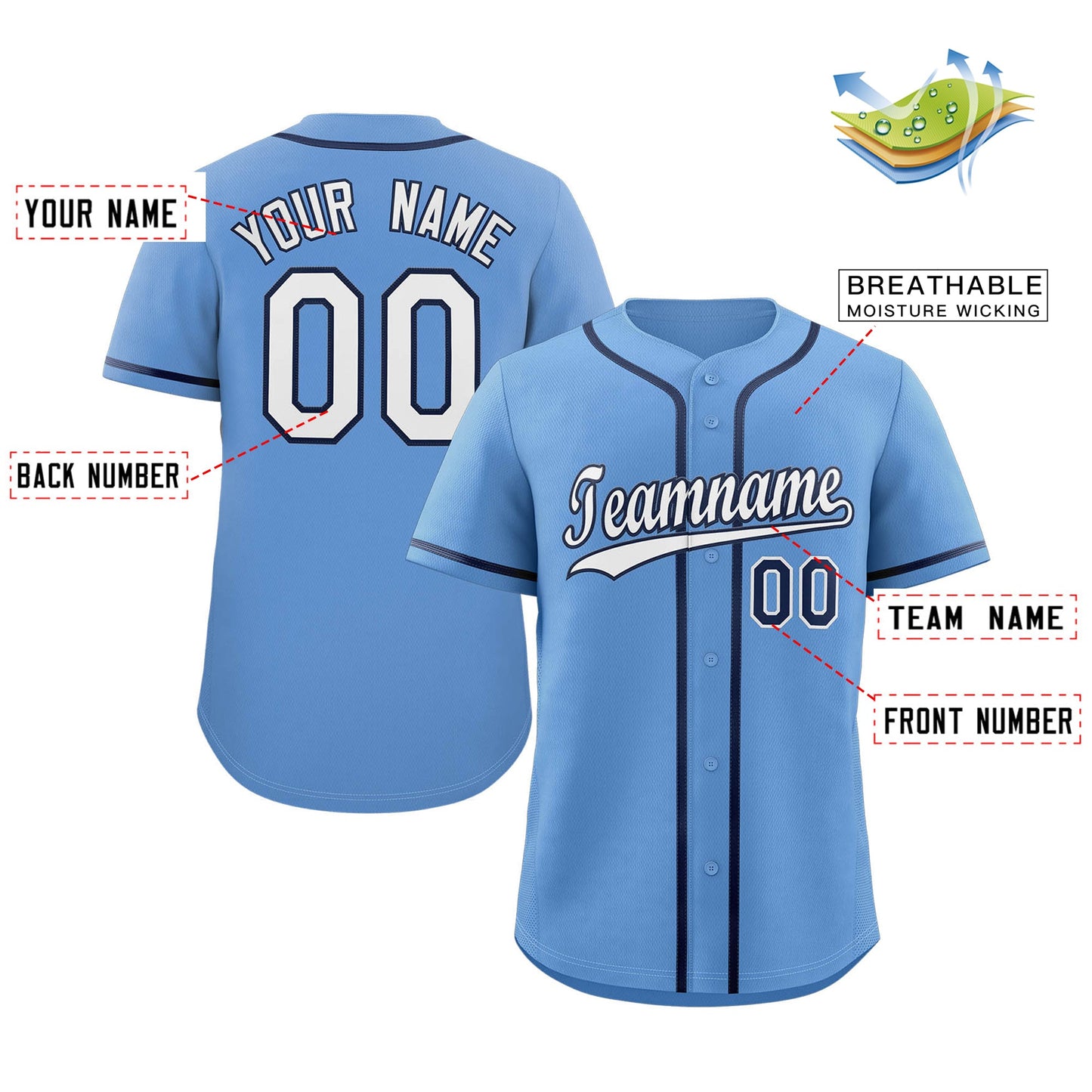 Custom Light Blue White-Navy Classic Style Authentic Baseball Jersey