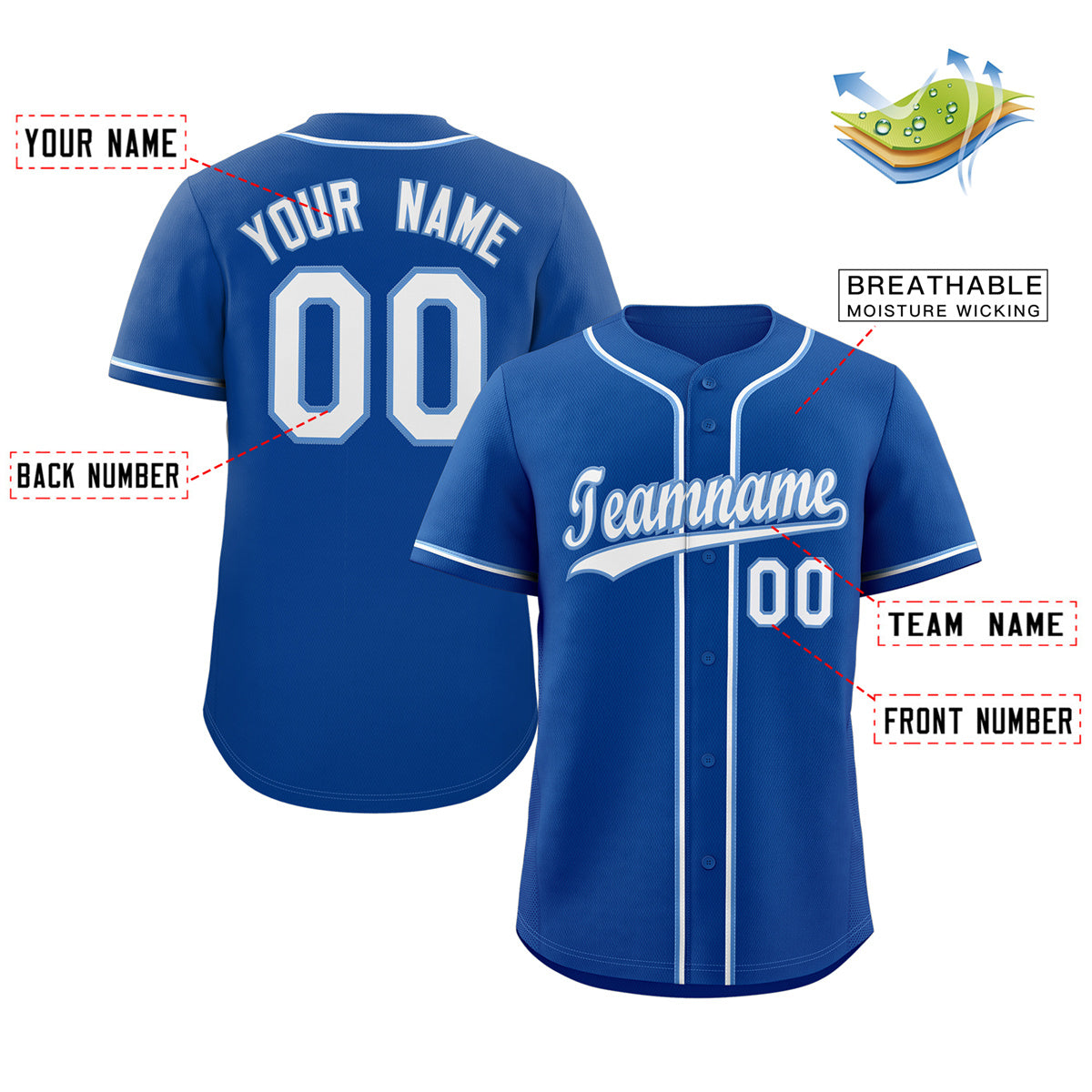 Custom Royal White-Powder Blue Classic Style Authentic Baseball Jersey