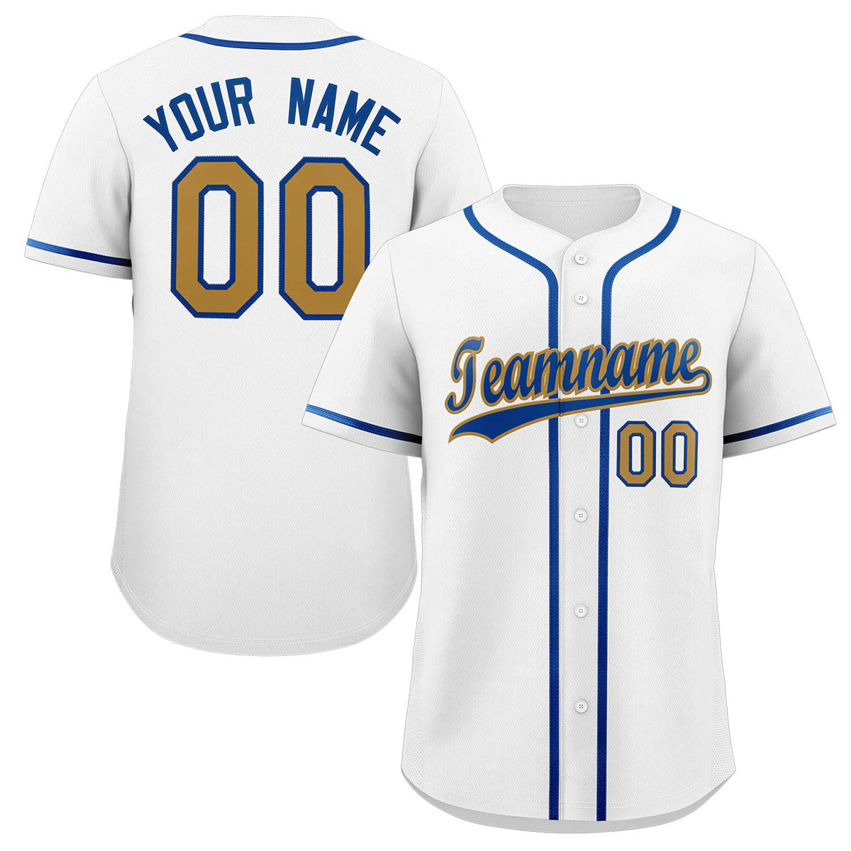 Custom White Royal-Old Gold Classic Style Authentic Baseball Jersey