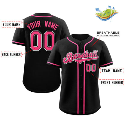 Custom Black Pink-Gray Classic Style Authentic Baseball Jersey