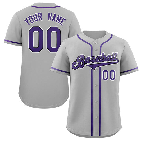 Custom Gray Purple-Black Classic Style Authentic Baseball Jersey