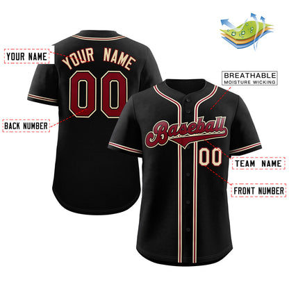 Custom Black Crimson-Cream Classic Style Authentic Baseball Jersey