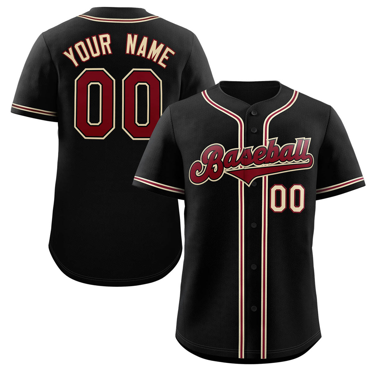 Custom Black Crimson-Cream Classic Style Authentic Baseball Jersey