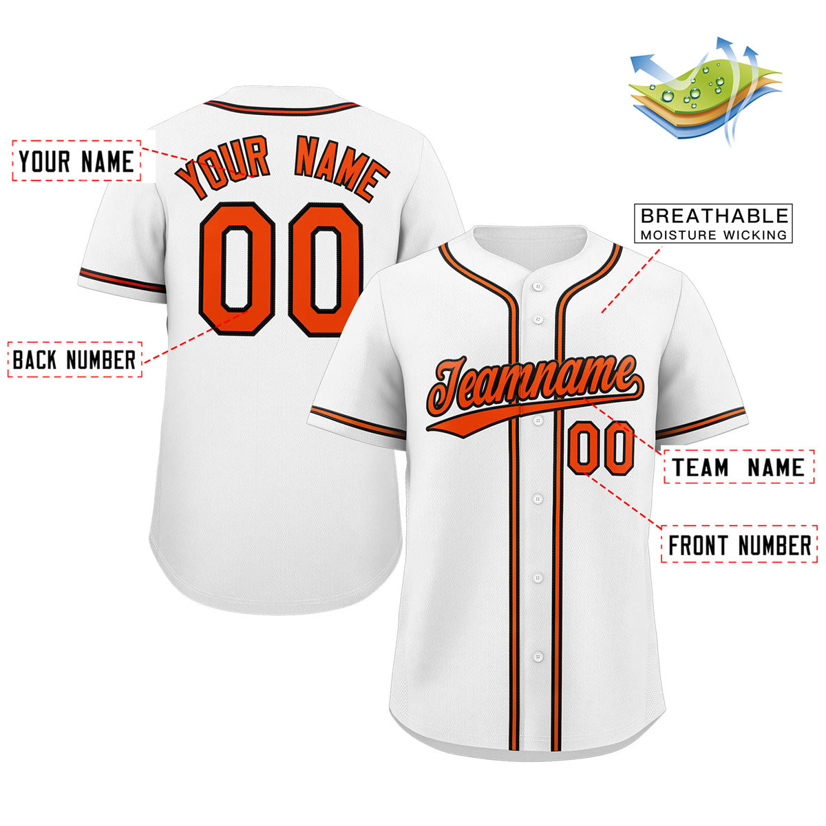 Custom White Orange-Black Classic Style Authentic Baseball Jersey