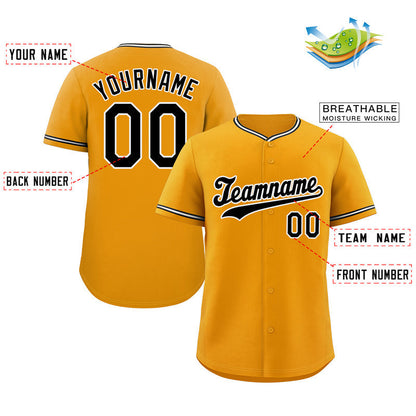 Custom Yellow Black-White Hook Classic Style Authentic Baseball Jersey