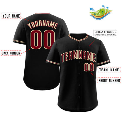 Custom Black Crimson-Khaki Bull Classic Style Authentic Baseball Jersey