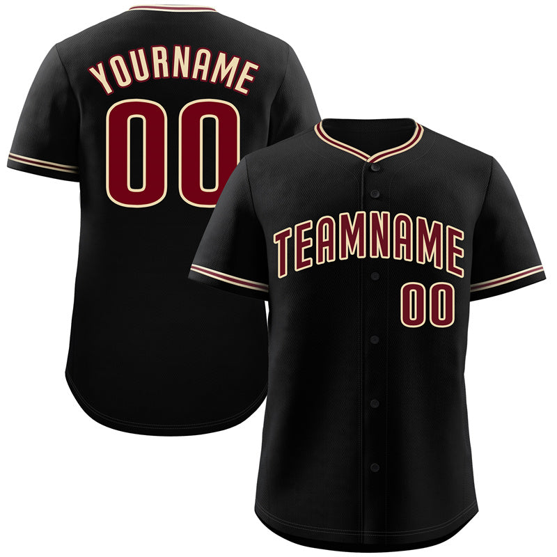 Custom Black Crimson-Khaki Bull Classic Style Authentic Baseball Jersey