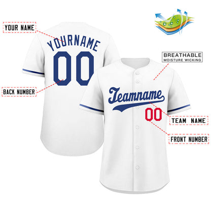 Custom White Royal-Red Hook Classic Style Authentic Baseball Jersey