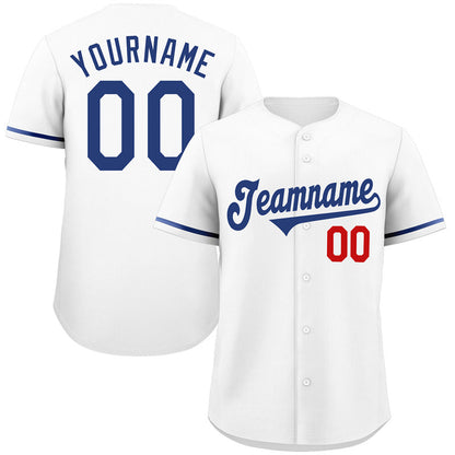 Custom White Royal-Red Classic Style Authentic Baseball Jersey