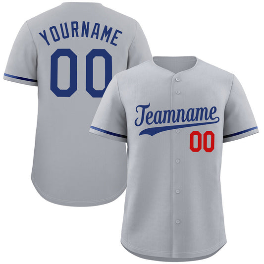 Custom Gray Royal-Red Classic Style Authentic Baseball Jersey