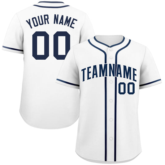 Custom White Navy Classic Style Authentic Baseball Jersey