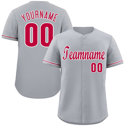 Custom Gray Red-White Classic Style Authentic Baseball Jersey