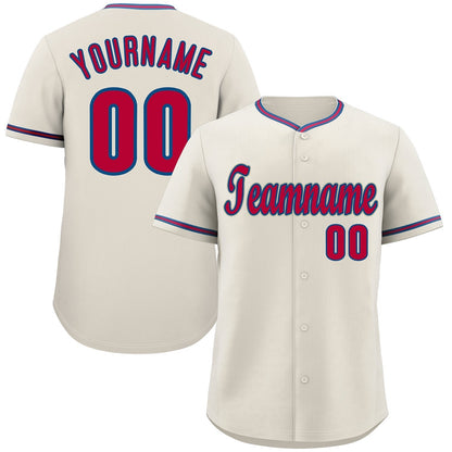 Custom Cream Red-Royal Classic Style Authentic Baseball Jersey