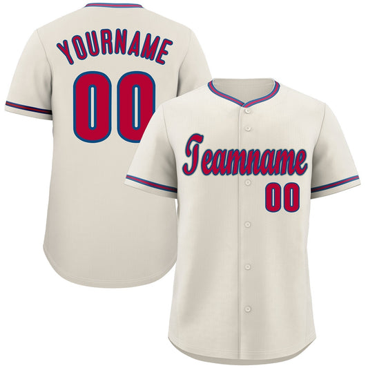 Custom Cream Red-Royal Classic Style Authentic Baseball Jersey