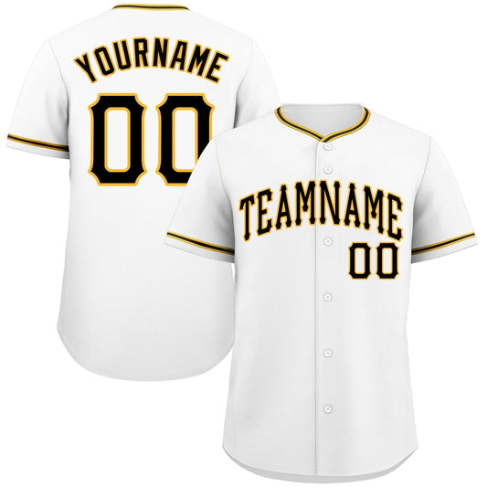 Custom White Black-Gold Classic Style Authentic Baseball Jersey