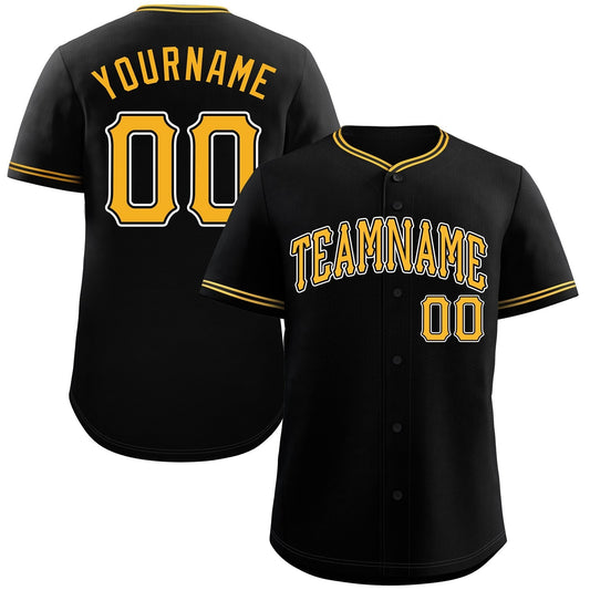 Custom Black Gold-White Classic Style Authentic Baseball Jersey