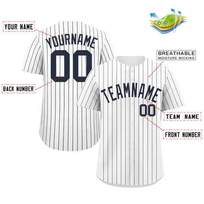 Custom White Navy Stripe Fashion Authentic Baseball Jersey