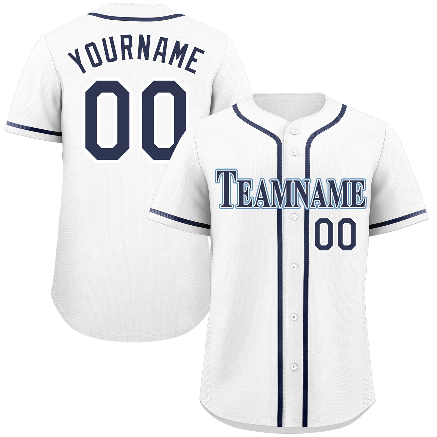 Custom White Navy-Powder Blue Classic Style Authentic Baseball Jersey