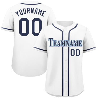 Custom White Navy-Powder Blue Classic Style Authentic Baseball Jersey