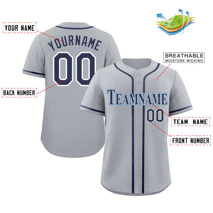 Custom Gray Navy-Powder Blue Classic Style Authentic Baseball Jersey