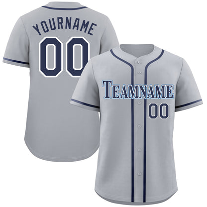 Custom Gray Navy-Powder Blue Classic Style Authentic Baseball Jersey