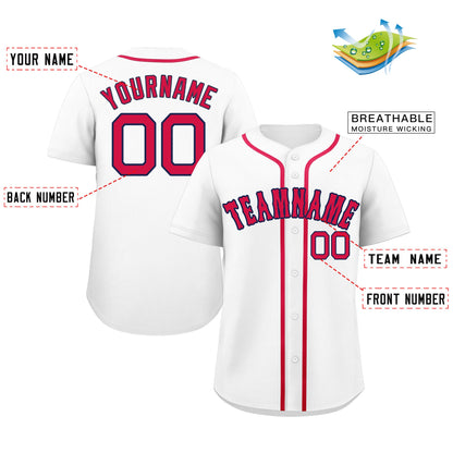 Custom White Red-Navy Classic Style Authentic Baseball Jersey