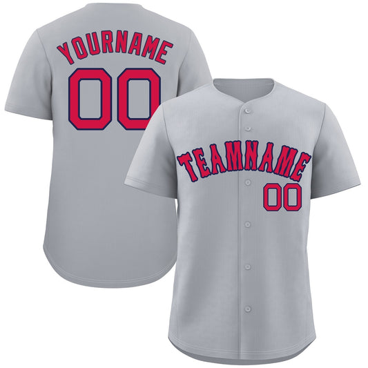 Custom Gray Red-Navy Classic Style Authentic Baseball Jersey