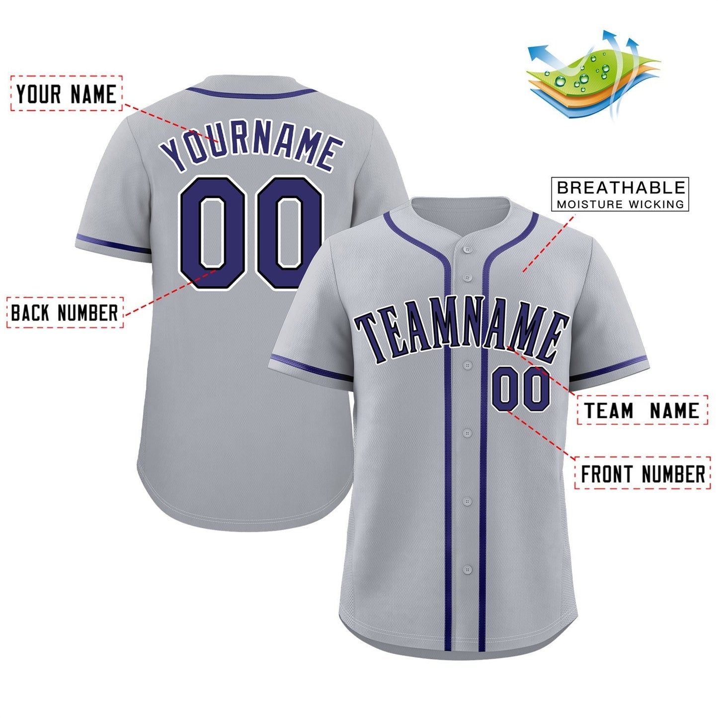 Custom Gray Purple-Black Classic Style Authentic Baseball Jersey