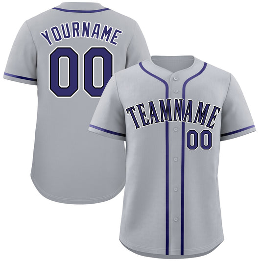 Custom Gray Purple-Black Classic Style Authentic Baseball Jersey