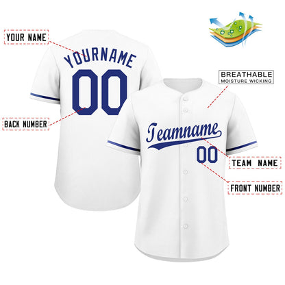 Custom White Royal Classic Style Authentic Baseball Jersey