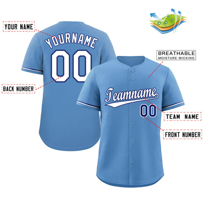 Custom Light Blue White-Royal Classic Style Authentic Baseball Jersey