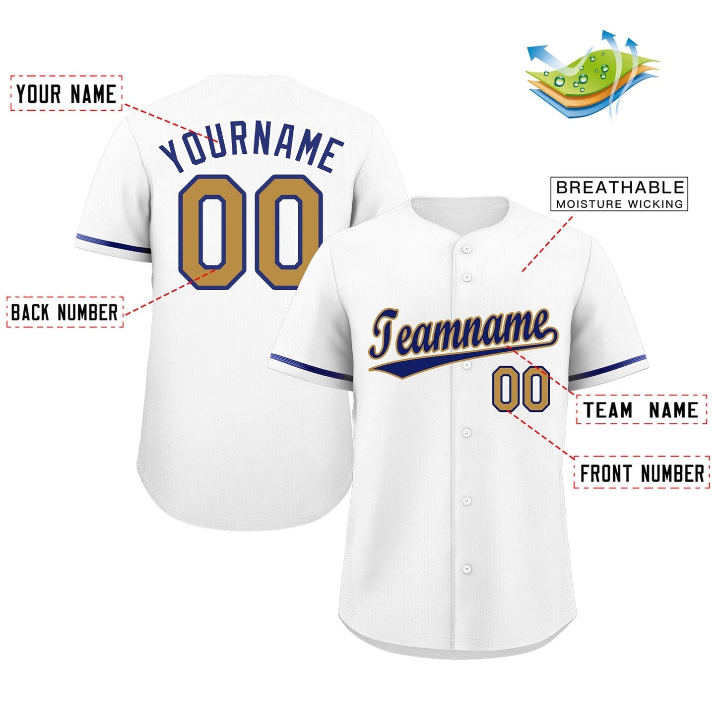 Custom White Royal-Old Gold Classic Style Authentic Baseball Jersey