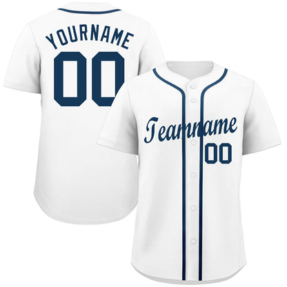 Custom White Navy Classic Style Authentic Baseball Jersey