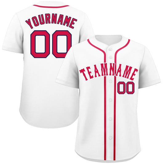 Custom White Red-Navy Classic Style Authentic Baseball Jersey