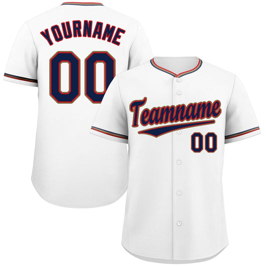 Custom White Navy-Old Gold Classic Style Authentic Baseball Jersey