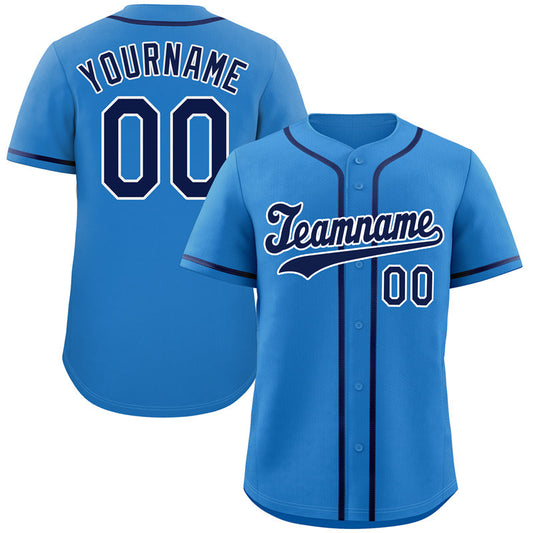 Custom Powder Blue Navy-White Hook Classic Style Authentic Baseball Jersey