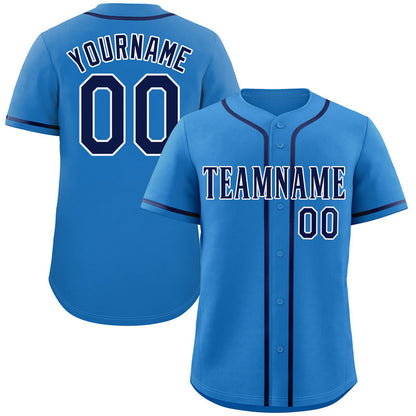 Custom Powder Blue Navy-White Classic Style Authentic Baseball Jersey