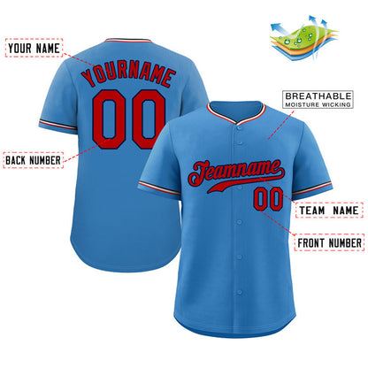 Custom Light Blue Red-Navy Classic Style Authentic Baseball Jersey