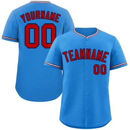 Custom Powder Blue Red-Navy Classic Style Authentic Baseball Jersey