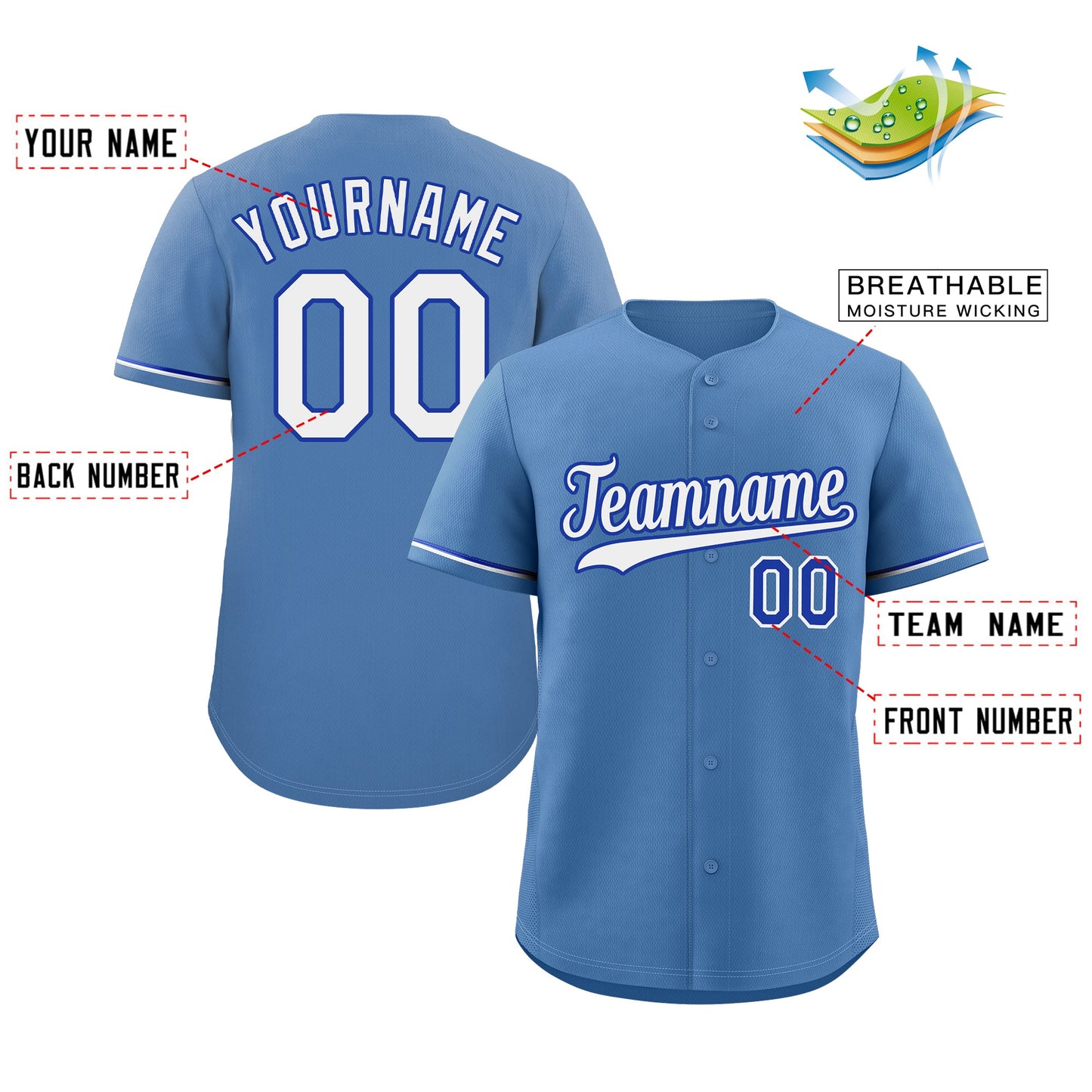 Custom Light Blue White-Navy Hook Classic Style Authentic Baseball Jersey