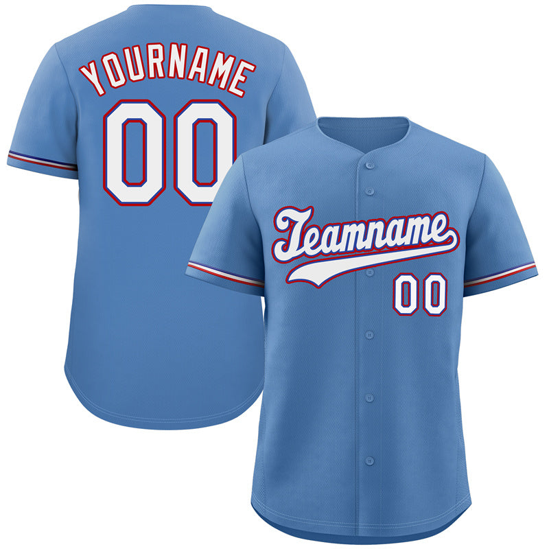 Custom Light Blue White-Red Hook Classic Style Authentic Baseball Jersey