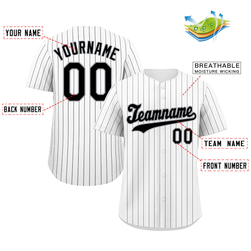 Custom White Black-Gray Hook Stripe Fashion Authentic Baseball Jersey