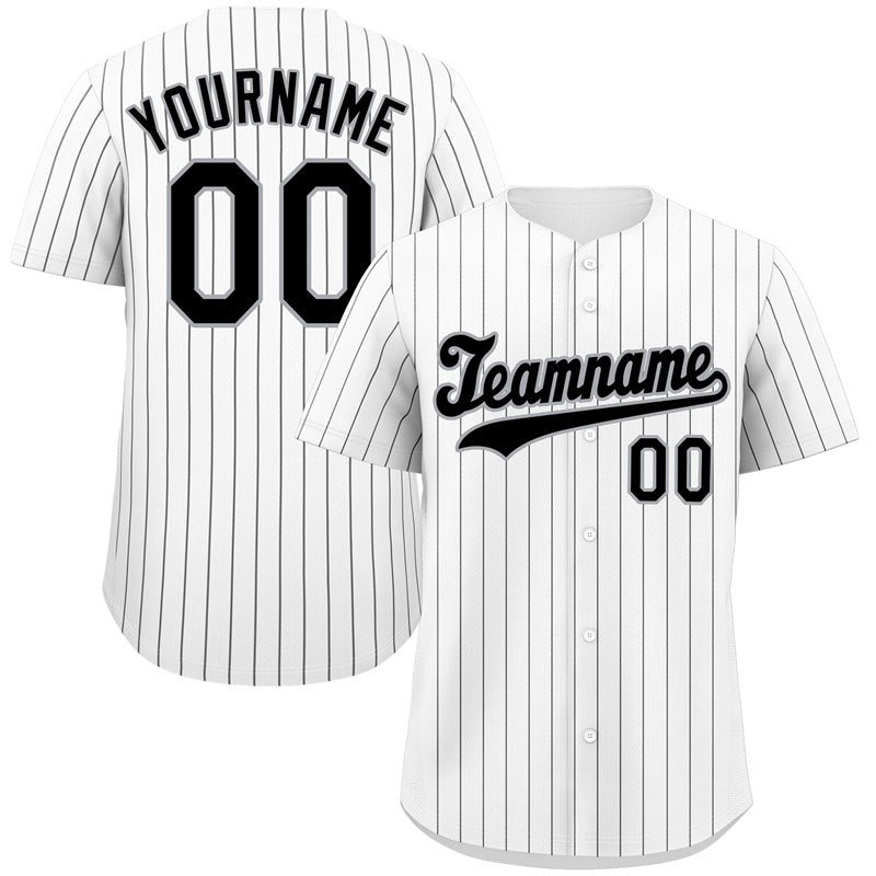 Custom White Black-Gray Hook Stripe Fashion Authentic Baseball Jersey